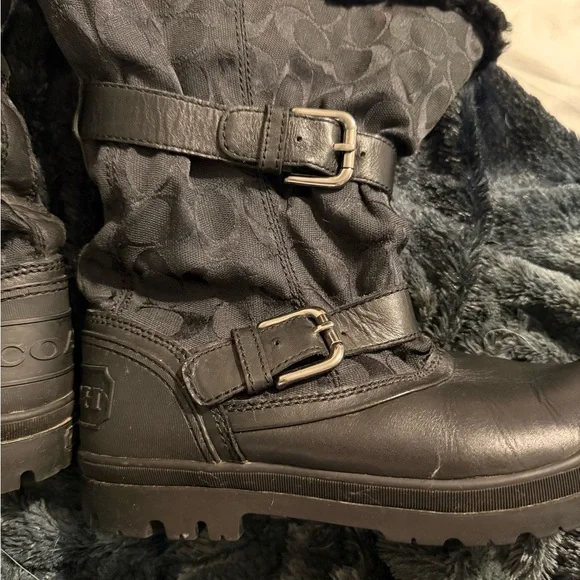 Vintage coach boots sz 8.5 monogram logo black canvas/sherpa  Y2K - NWOT - Picture 6 of 15